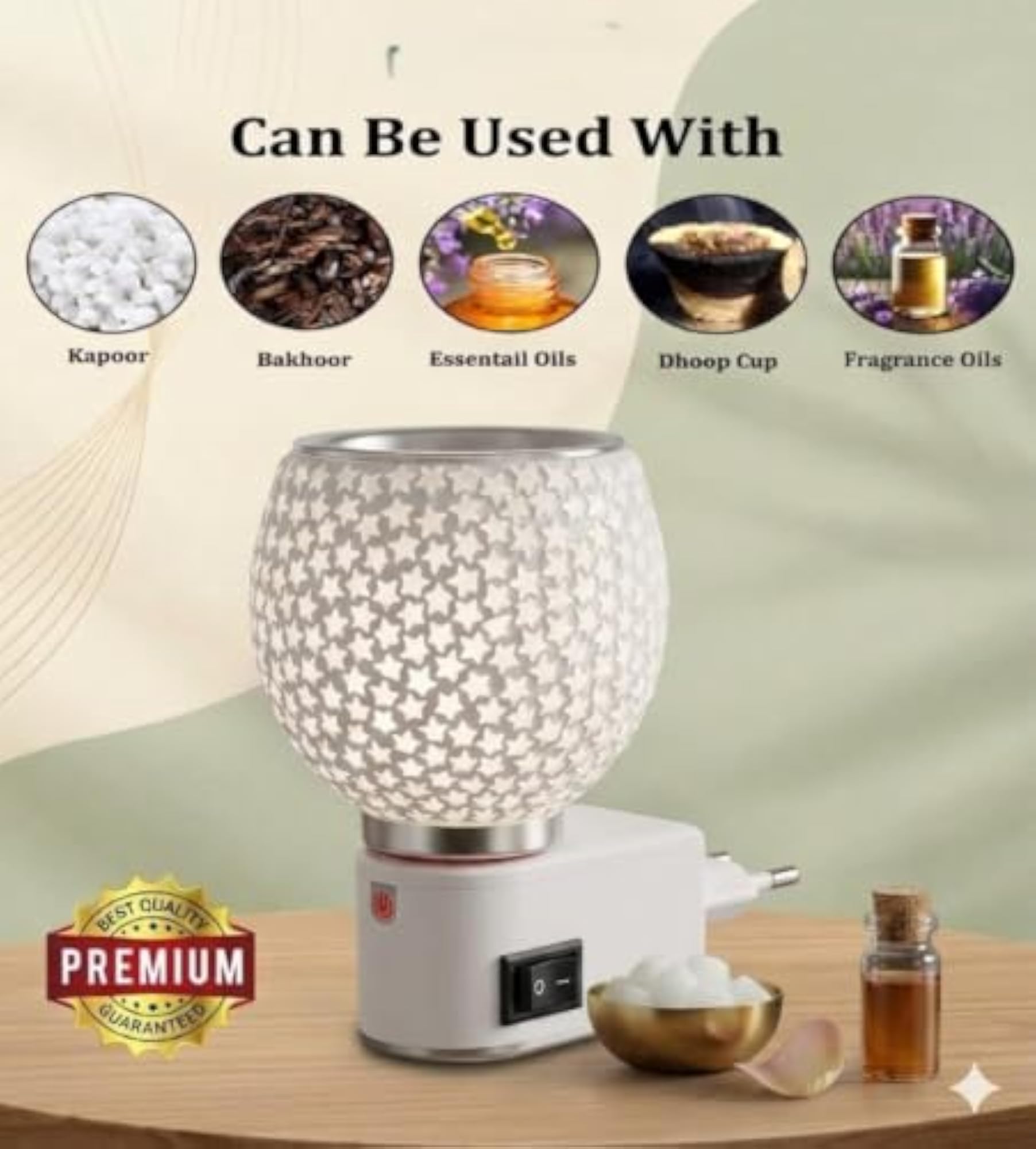 Electric Ceramic Aroma Diffuser Kapoor Dani with Night Lamp, Star